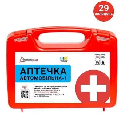 Аптечка медична автомобільна Poputchik (02-021-П), пластиковий футляр