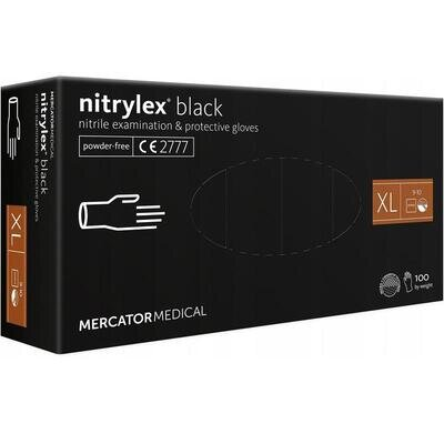 Рукавички оглядові Mercator Medical Nitrylex PF BLACK нітрилові неопудрені, розмір XL, нестерильні, чорні, 100 штук