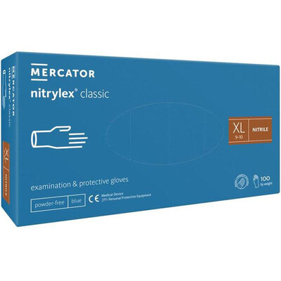 Рукавички оглядові Mercator Medical Nitrylex Classic нітрилові непудровані, розмір XL, нестерильні, сині, 100 штук