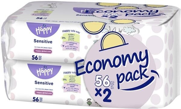 Серветки вологі Bella Baby Happy Sensetive дитячі, 112 шт (2 x 56 шт)