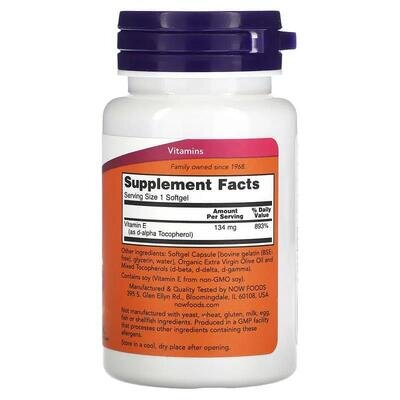 Вітамін Е NOW Vitamin E-200 With Mixed Tocopherols м'які капсули №100