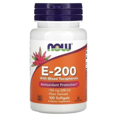 Вітамін Е NOW Vitamin E-200 With Mixed Tocopherols м'які капсули №100