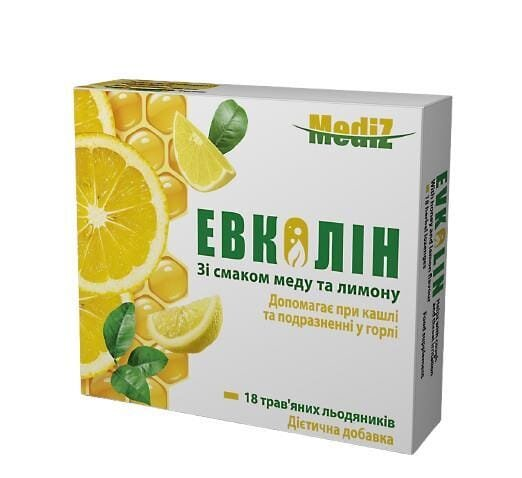 Евколін MEDІZ льодяники зі смаком Меду та лимона №18 (9х2)