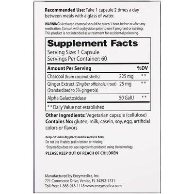 Вугілля активоване з кокоса Enzymedica Purify Activated Coconut Charcoal + для веганів, 60 капсул