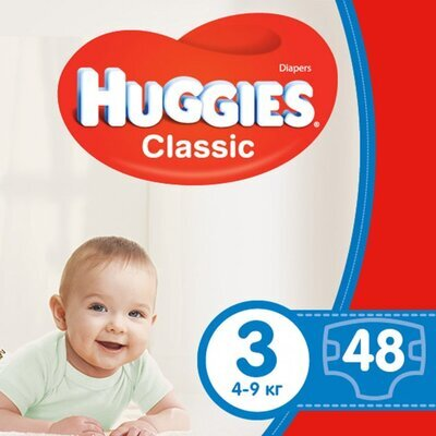 Підгузки Huggies Classic дитячі розмір 3, 4-9 кг, 48 шт