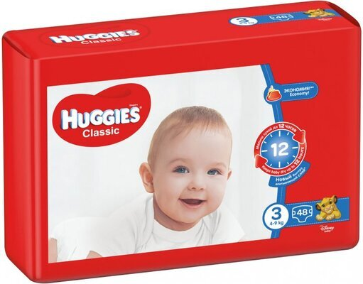 Підгузки Huggies Classic дитячі розмір 3, 4-9 кг, 48 шт