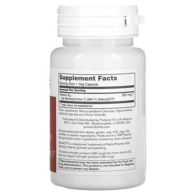 Вітамін К-2 (MK-7) Protocol for Life Balance MK-7 Vitamin K2 300 мкг, 60 веганських капсул