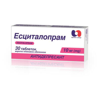 Есциталопрам таблетки, в/плів. обол. по 10 мг №30 (10х3)