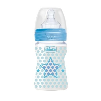 Пляшка дитяча пластикова Chicco Well-Being з соскою силіконовою, нормальний потік, для хлопчиків, 150 мл