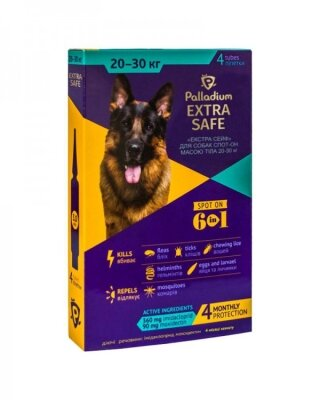Краплі на холку Palladium Extra Safe від бліх та гельмінтів для собак 20-30 кг