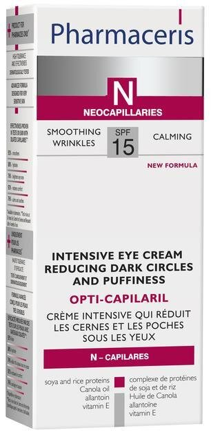 Крем Pharmaceris N Opti-Сapilaril SPF15 інтенсивний зменшуюючий темні кола і набряки під очима, 15 мл