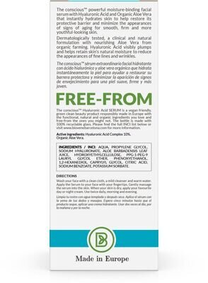 Сироватка для обличчя The Conscious зволожуюча з алое вера та гіалуроновою кислотою для нормальної і сухої шкіри, 30 мл