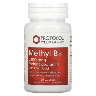 Метил В12 з фолієвою кислотою Protocol for Life Balance Methyl B12 5000 мкг, 60 пастилок