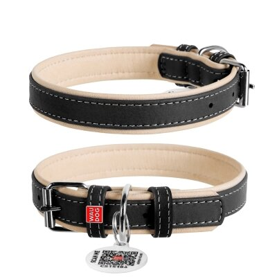 Нашийник для собак Collar WAUDOG WAUDOG Soft з QR паспортом, шкіряний, ширина 15 мм довжина 27-36 см, чорний