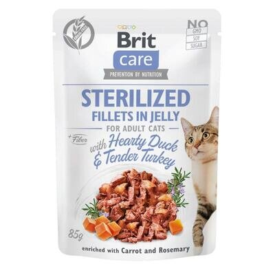 Корм вологий Brit Care Adult Sterilised Hearty Duck & Tender Turkey для стерилізованих котів качка та індичка в желе, 85 г