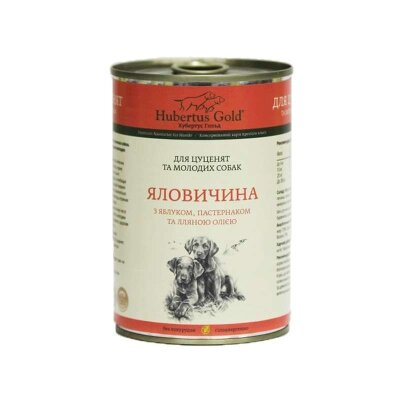 Корм вологий для цуценят та молодих собак Hubertus Gold Яловичина, пастернак та яблуко, 400 г