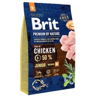 Корм сухий Brit Premium Junior M для цуценят і молодих собак середніх порід зі смаком курки, 15 кг