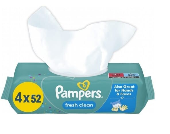 Серветки вологі Pampers Fresh Clean дитячі, 208 шт (4 х 52 шт)