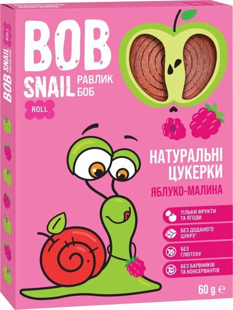 Цукерки Bob Snail Roll натуральні яблучно-малинові, 60 г