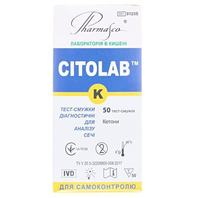 Тест-смужки Citolab K для визначення кетонів (ацетону) в сечі, 50 штук