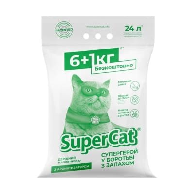 Наповнювач для туалету Collar SuperCat Стандарт дерев'яний із ароматизатором, зелений, 6+1 кг (24 л)