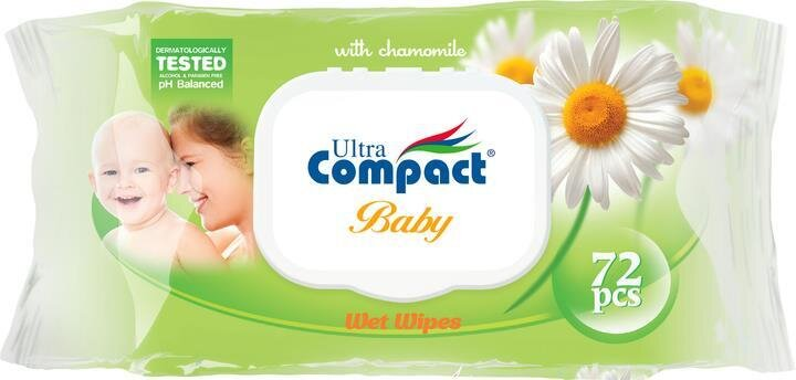 Серветки вологі Ultra Compact Baby Ромашка дитячі, з клапаном, 72 шт