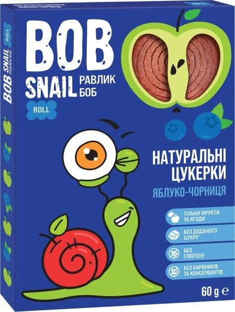 Цукерки Bob Snail Roll натуральні яблучно-чорничні, 60 г