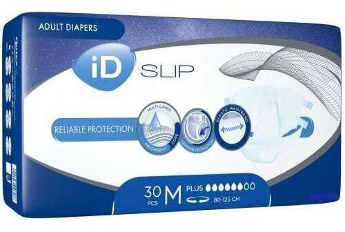 Підгузки для дорослих iD Slip Plus, розмір М (80-125 см), 30 штук