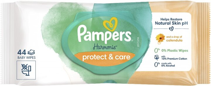 Серветки вологі Pampers Harmonie Protect and Care з календулою дитячі, 44 шт