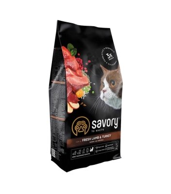 Корм сухий для котів з чутливим травленням Savory 30082 зі свіжим м’ясом ягняти та індички, 2 кг
