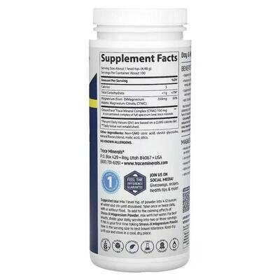 Магній Trace Minerals Stress-X Magnesium Powder 350 мг зі смаком лимон-лайм, 448 г