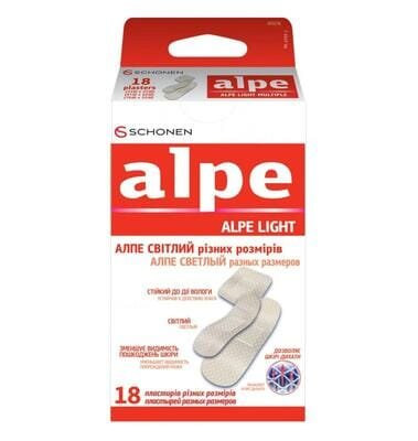 Набір медичних пластирів Alpe Light на тканинній основі світлий, різних розмірів, 18 штук