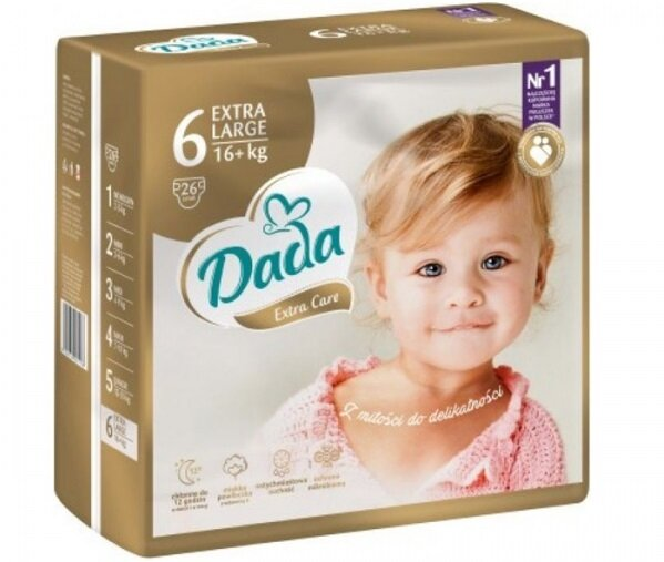 Підгузки Dada Extra Care Extra Large дитячі, розмір 6, 16+ кг, 26 шт