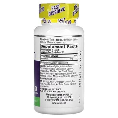 Мелатонін Natrol Melatonin Fast Dissolve 1 мг, смак полуниці, 90 таблеток