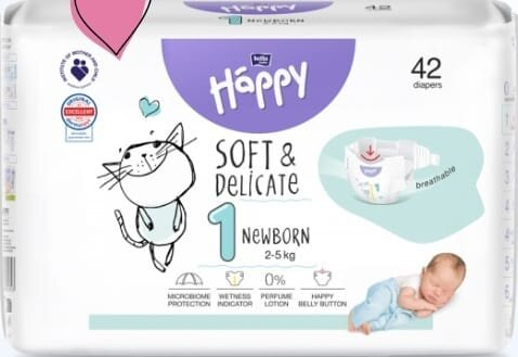 Підгузки Bella Baby Happy Newborn, розмір 1, 2-5 кг, 42 шт