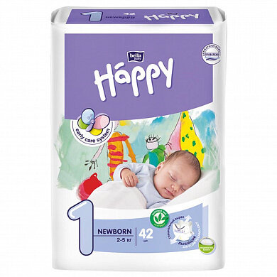 Підгузки Bella Baby Happy Newborn, розмір 1, 2-5 кг, 42 шт