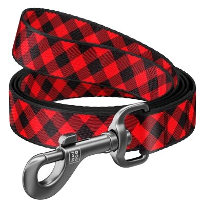 Повідець Collar WAUDOG Nylon малюнок Шотландка червона, ширина 15 мм довжина 122 см