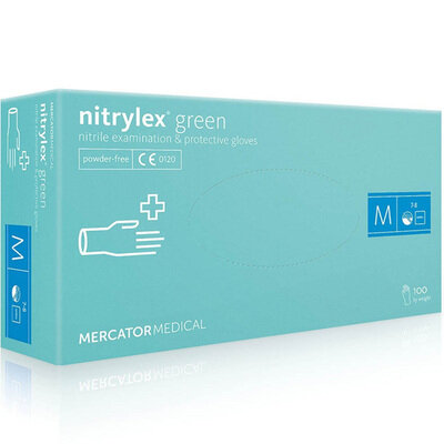 Рукавички оглядові Mercator Medical Nitrylex Green нітрилові неопудрені, розмір M, нестерильні, зелені, 100 штук