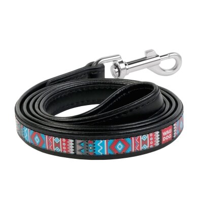 Повідець Collar WAUDOG Design малюнок Етно, ширина 18 мм довжина 122 см, чорний