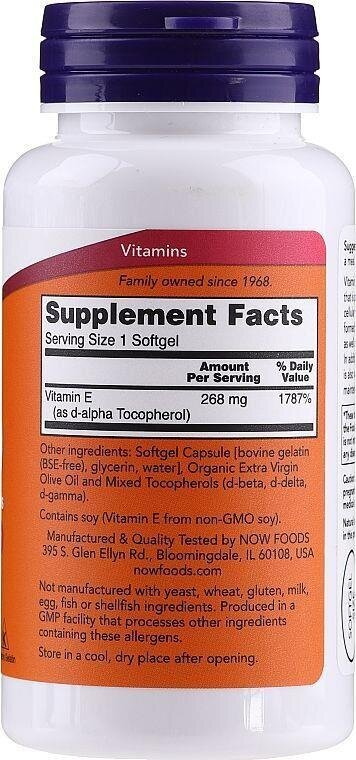 Вітамін E NOW Vitamin E-400 With Mixed Tocopherols м'які капсули №100