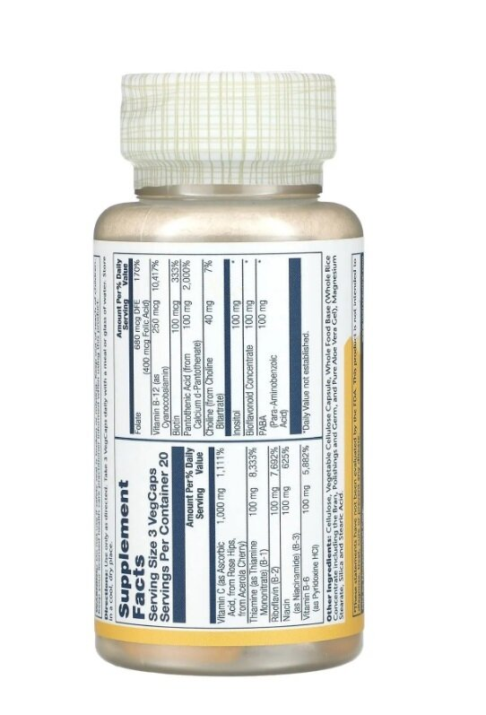 Комплекс вітамінів групи В Solaray Mega Vitamin-B Stress, 60 вегетаріанських капсул
