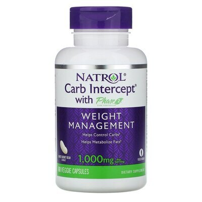 Добавка для зниження ваги Natrol Carb Intercept Phase 2, 60 рослинних капсул