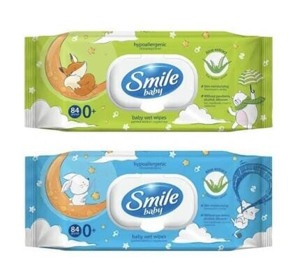 Серветки вологі Smile Baby 0+ дитячі з екстрактом алое, 84 шт