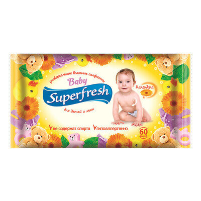Серветки вологі Superfresh Baby для дітей і мам Календула, 60 шт