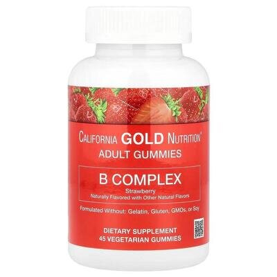 Комплекс вітамінів групи B California Gold Nutrition B-Complex зі смаком полуниці, 45 жувальних таблеток