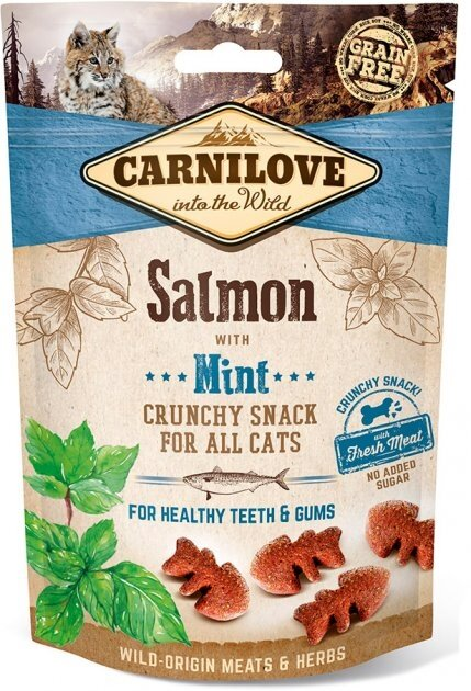 Ласощі для кішок Carnilove Crunchy Snack з лососем, м'ятою та свіжим м'ясом, 50 г
