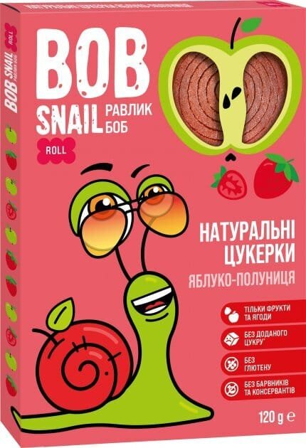 Цукерки Bob Snail Roll натуральні яблучно-полуничні, 120 г