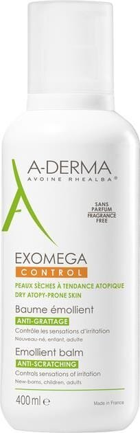 Бальзам-емолент для тіла A-Derma Exomega Control для сухої шкіри проти свербіжу, 400 мл