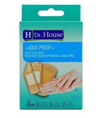 Набір пластирів медичних Dr. House Aqua Proof водонепроникних, 12 штук