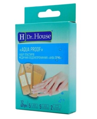 Набір пластирів медичних Dr. House Aqua Proof водонепроникних, 12 штук